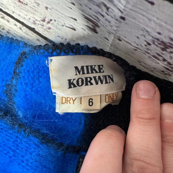 Vintage 80s Mike Korwin Batwing Sweater Black Blue Metallic Dolman Sleeve 6 - Picture 3 of 6